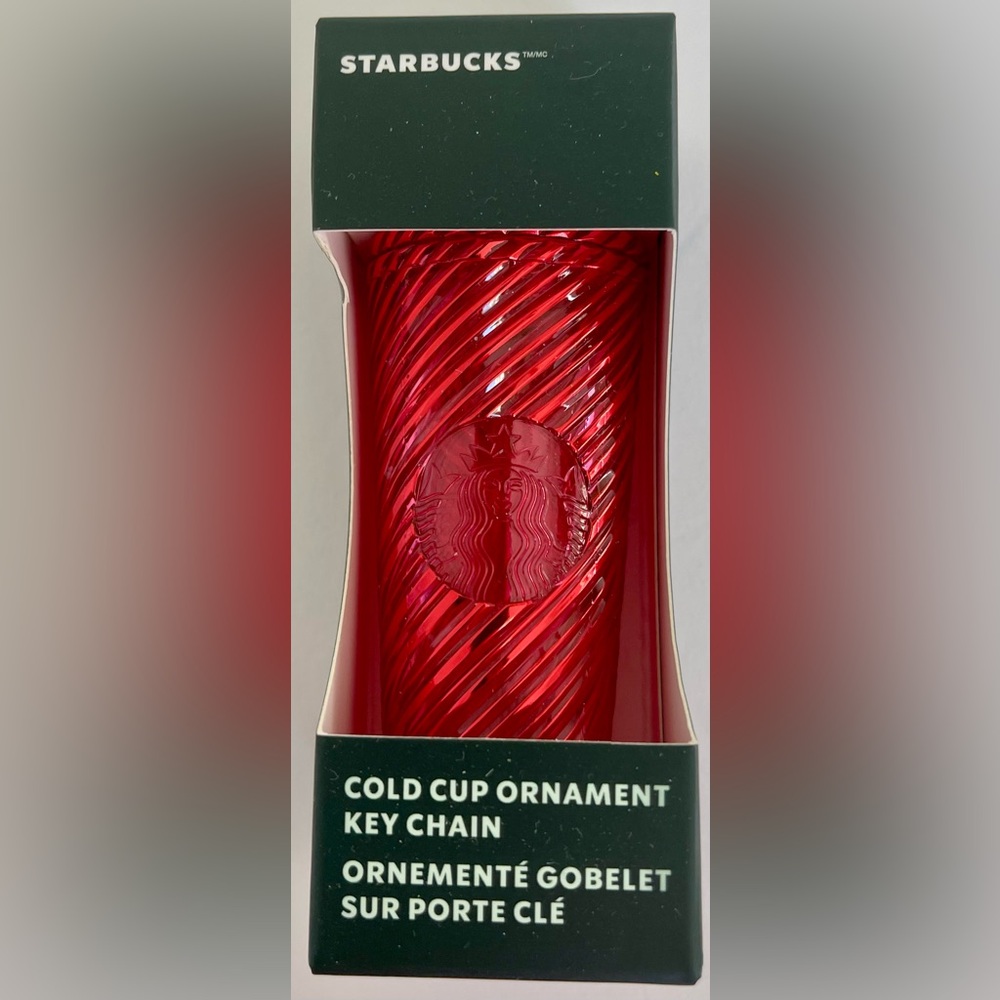Starbucks 2024 Collection Red Swirl Peppermint Cold Cup Ornament Key Chain NWT